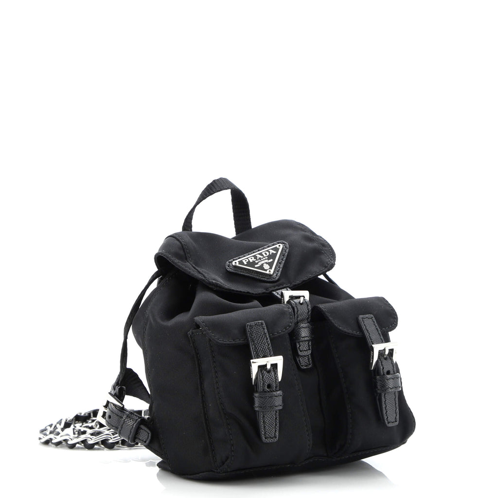 Double Pocket Backpack Chain Shoulder Bag Re-Nylon Mini