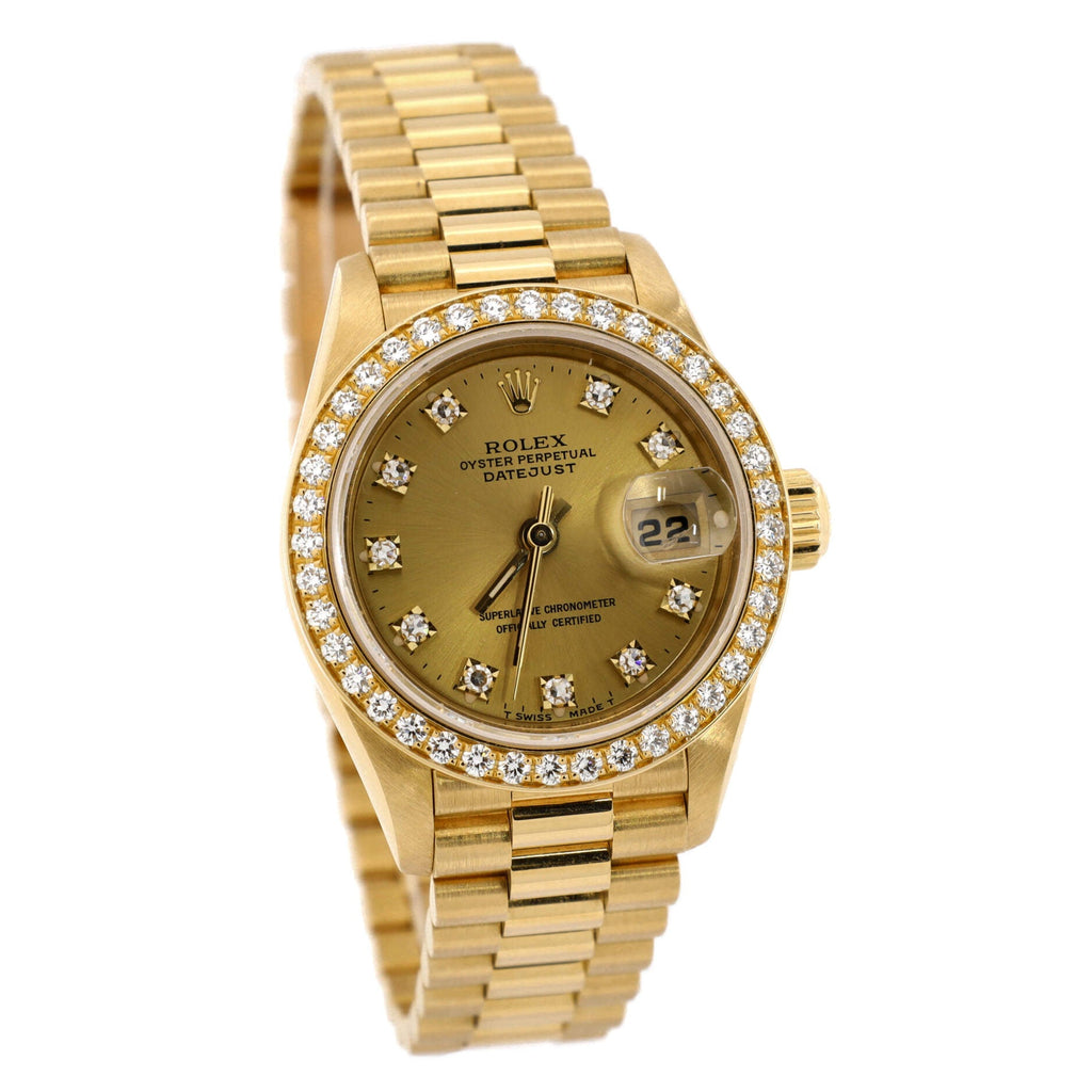 Oyster Perpetual President Datejust Automatic Watch Yellow Gold with Diamond Bezel and Markers 26
