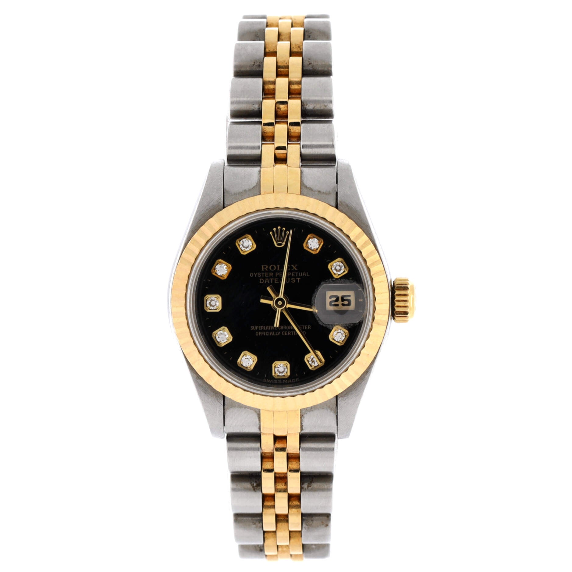 Oyster Perpetual Datejust Automatic Watch Stainless Steel and Yellow Gold with Diamond Markers 26