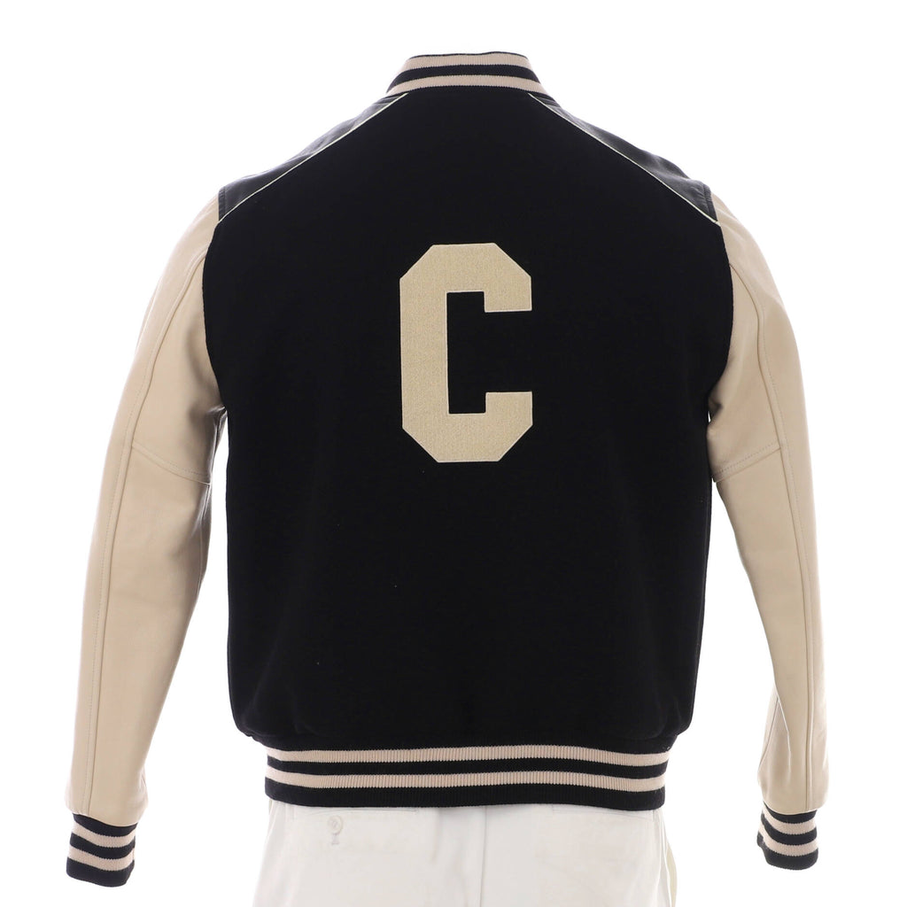 Men's Colorblock Varsity Jacket Wool and Polyamide Blend with Leather