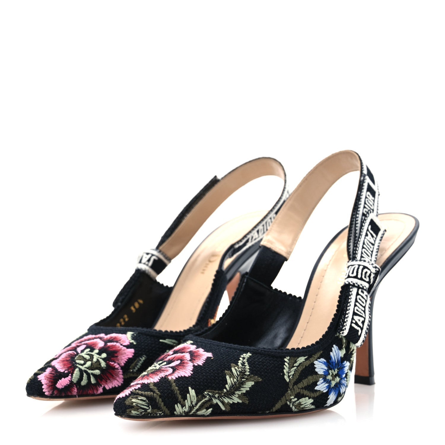 Ribbon Petites Fleurs Embroidered J'Adior Slingback 100mm Pumps 38.5 Black