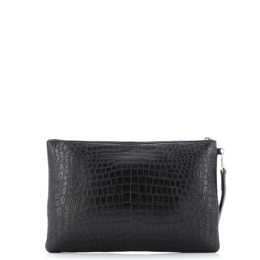 Classic Monogram Tablet Wristlet Pouch Crocodile Embossed Leather
