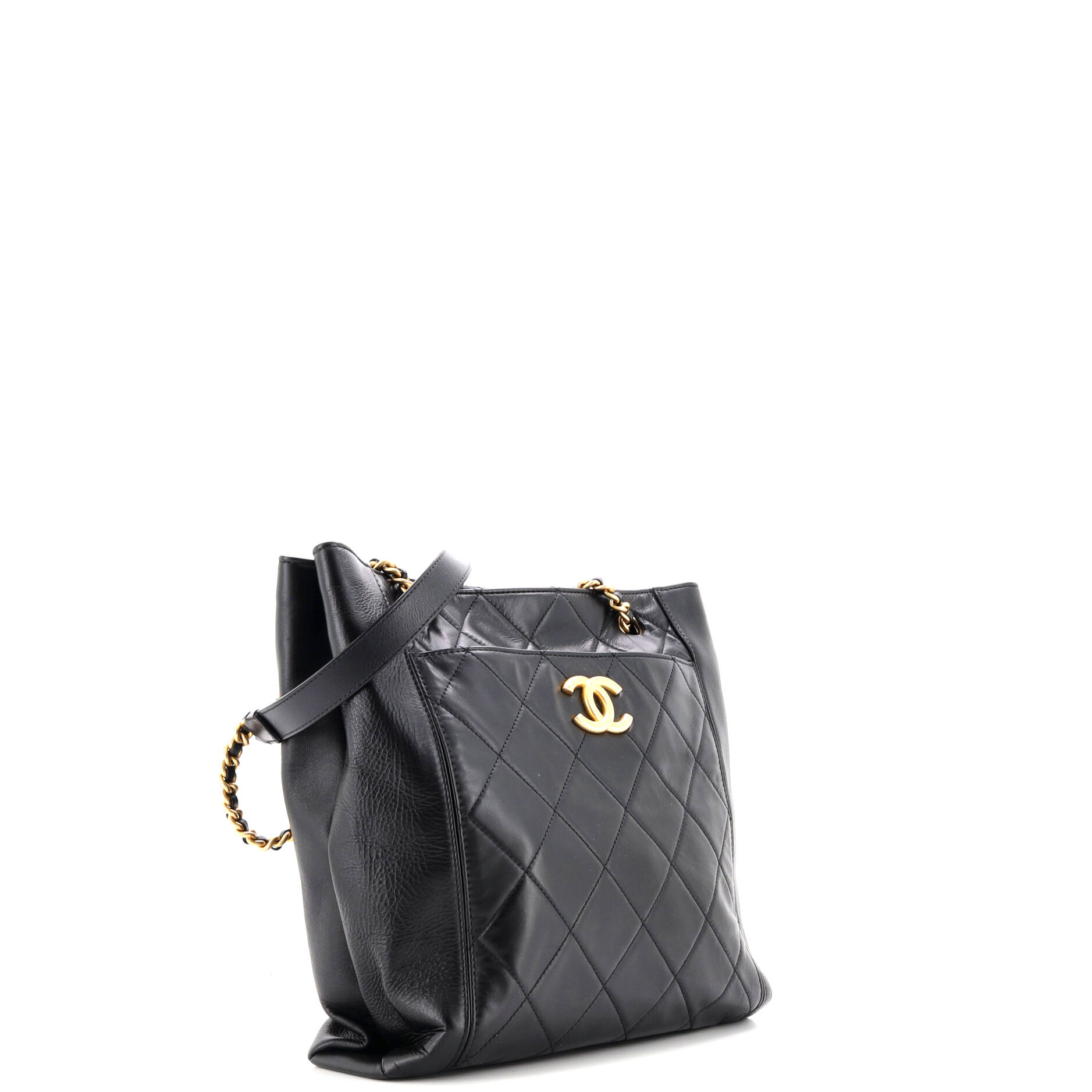 CC Front Pocket Shopping Tote Quilted Calfskin Small