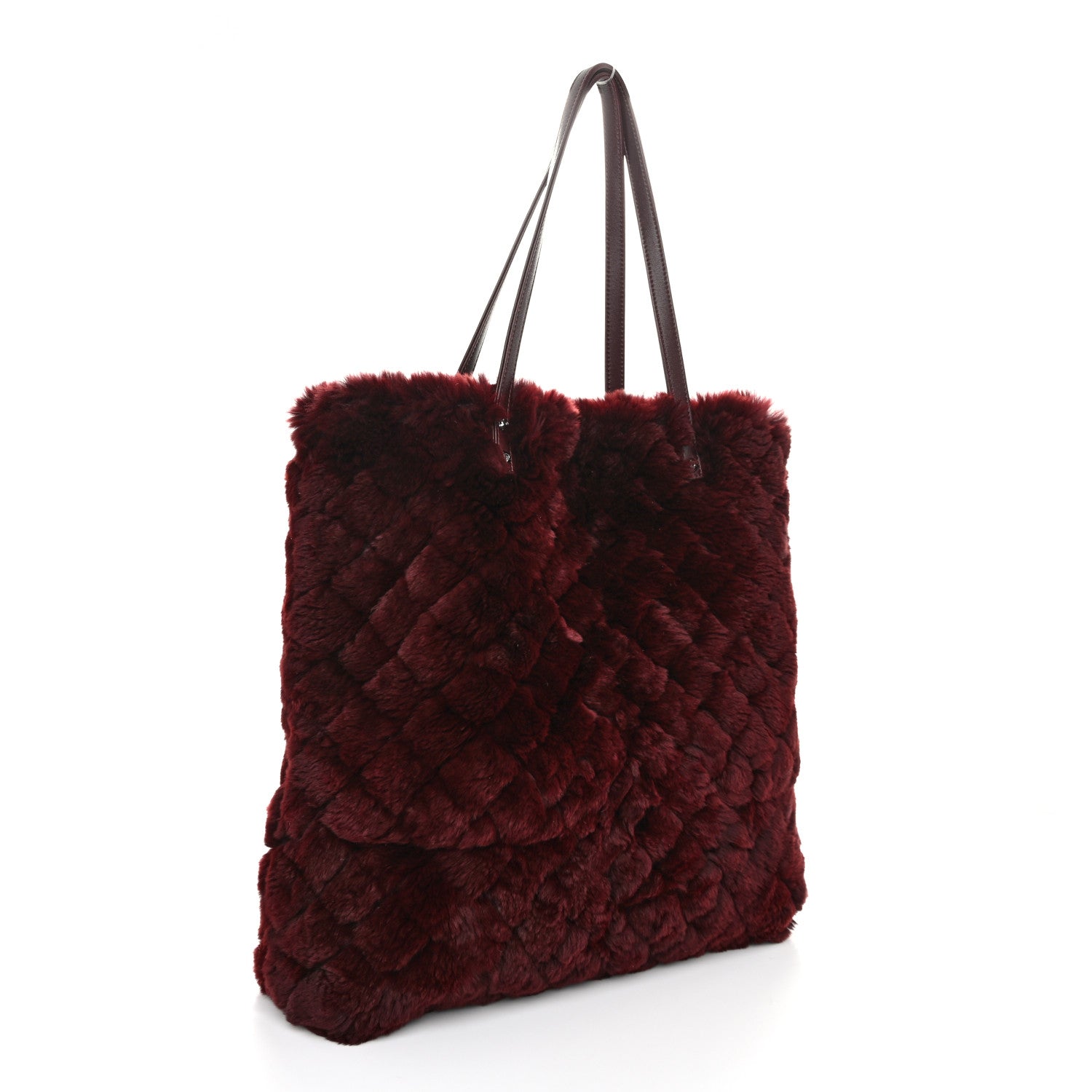 Rabbit Fur Quilted Pattern Shopping Tote Burgundy