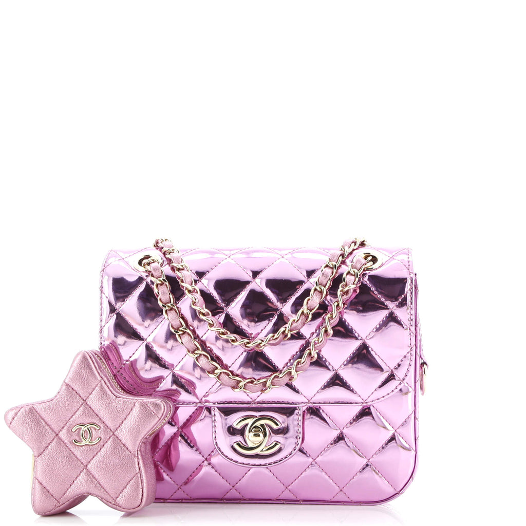 Classic Single Flap Bag with Star Coin Purse Quilted Metallic Leather Mini