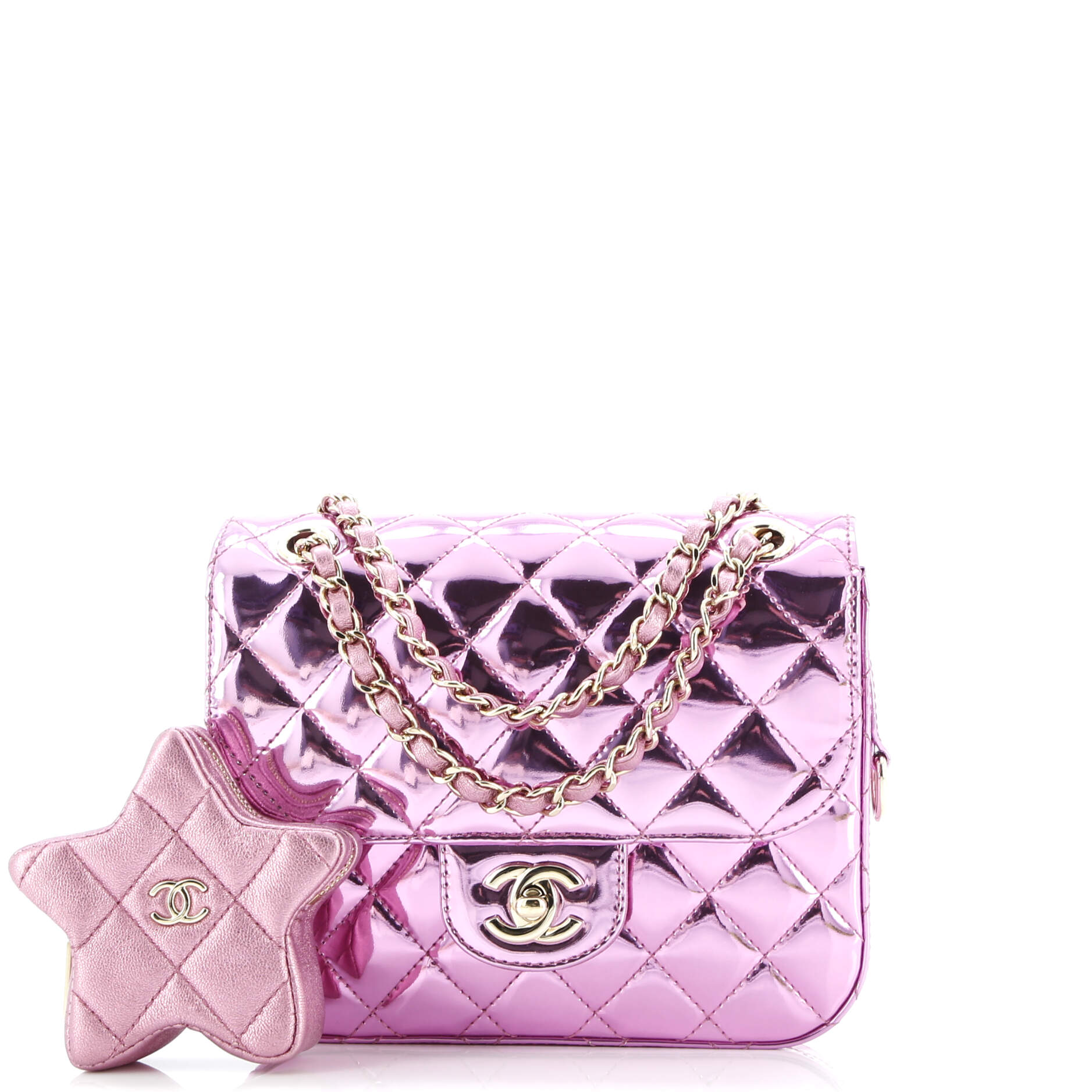 Classic Single Flap Bag with Star Coin Purse Quilted Metallic Leather Mini