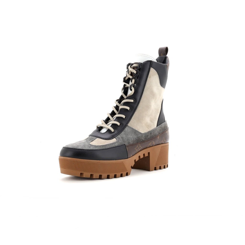 Women's Laureate Platform Desert Boots Suede with Monogram Canvas