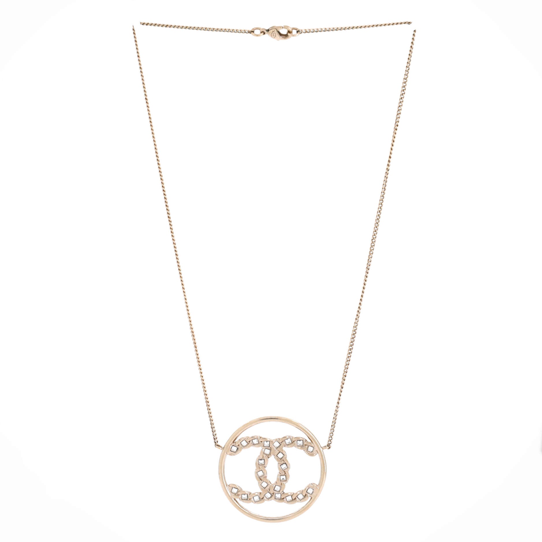 CC Circle Pendant Necklace Metal with Crystals Small