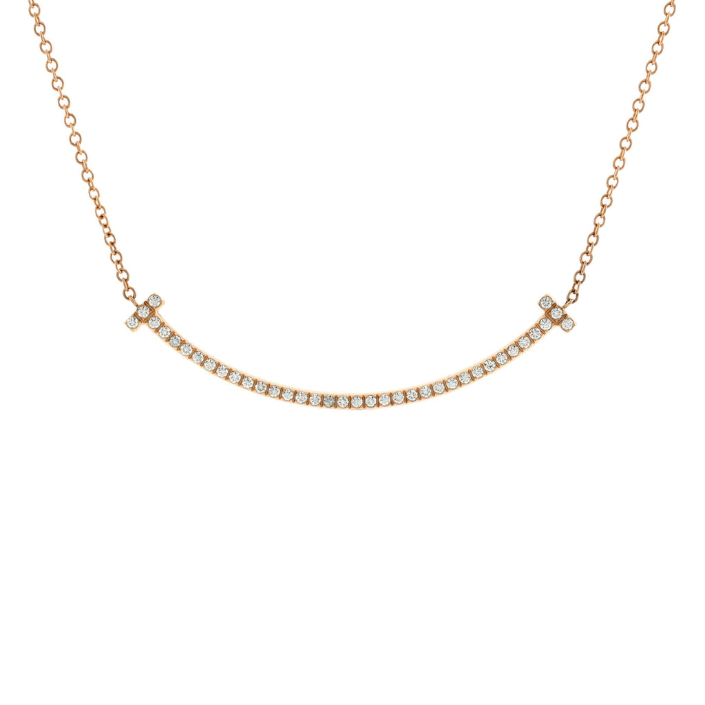 T Smile Pendant Necklace 18K Rose Gold with Diamonds Small