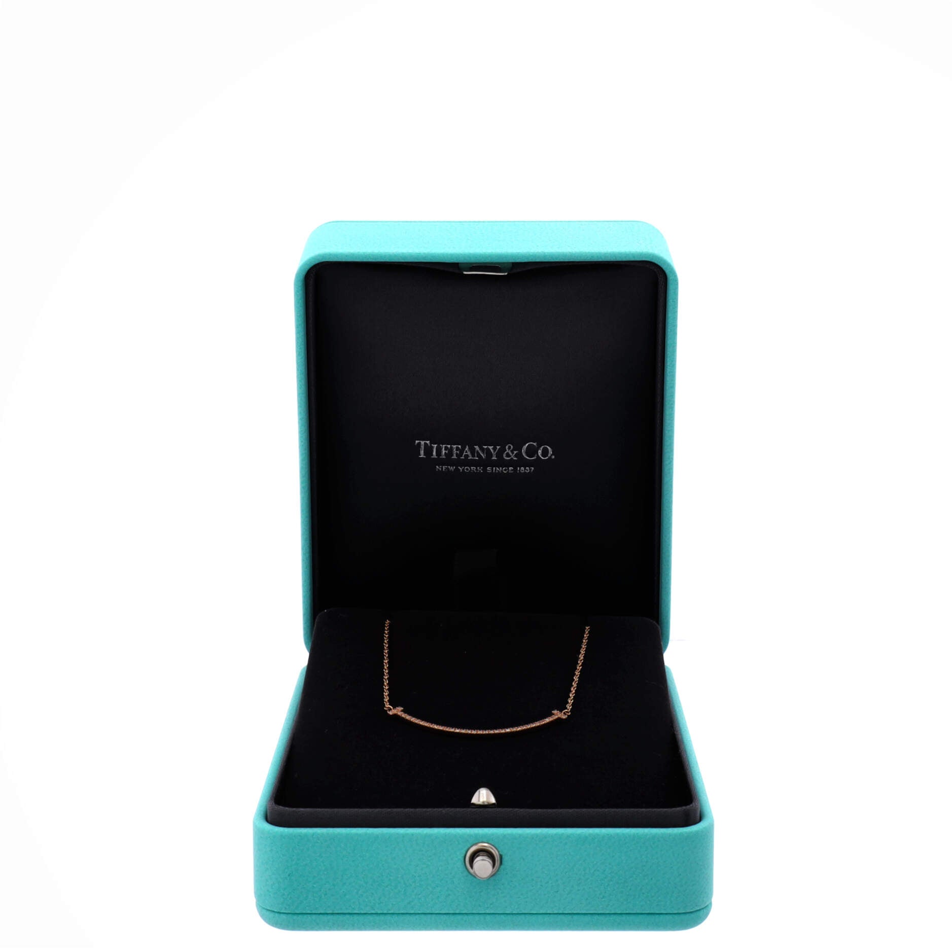 T Smile Pendant Necklace 18K Rose Gold with Diamonds Small
