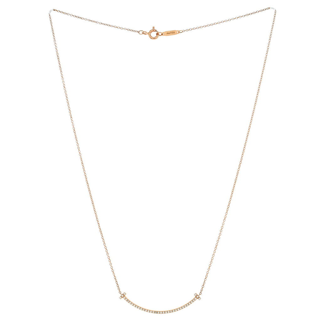 T Smile Pendant Necklace 18K Rose Gold with Diamonds Small