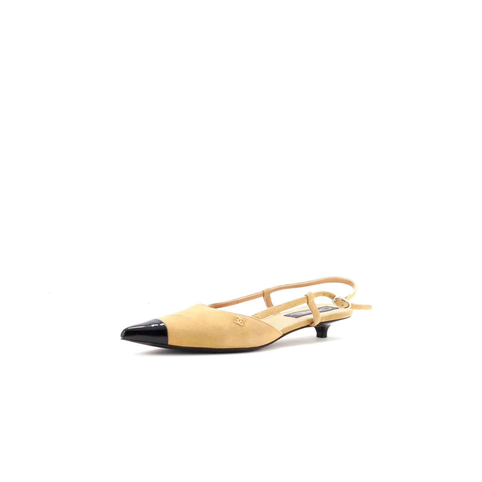 Women’s Pointed Cap Toe Slingback Kitten Heels Suede with Patent