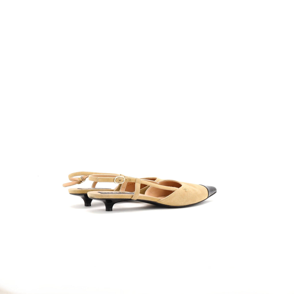 Women’s Pointed Cap Toe Slingback Kitten Heels Suede with Patent