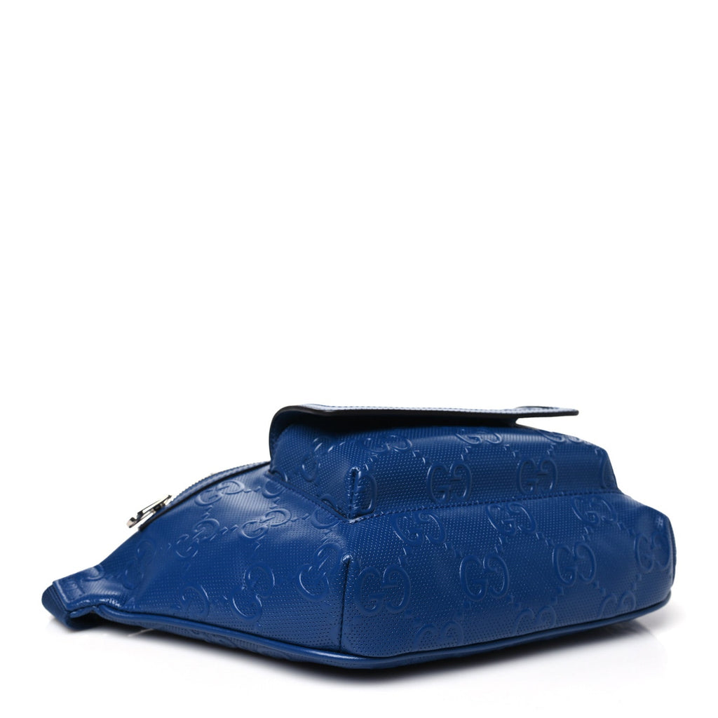 Calfskin GG Tennis Embossed Pocket Belt Bag 90 Intense Metal Blue