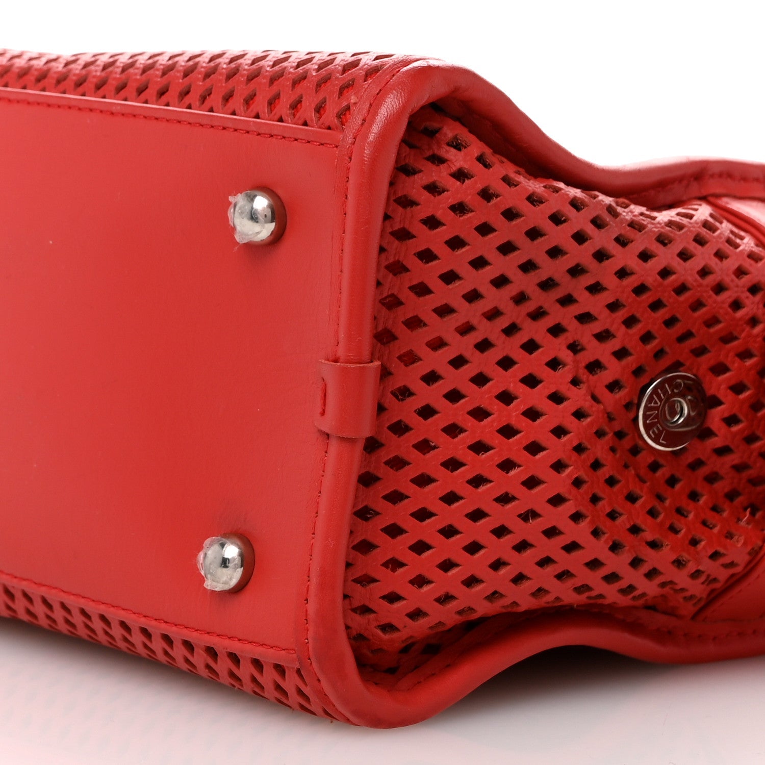 Calfskin Perforated Up In The Air East West Tote Red
