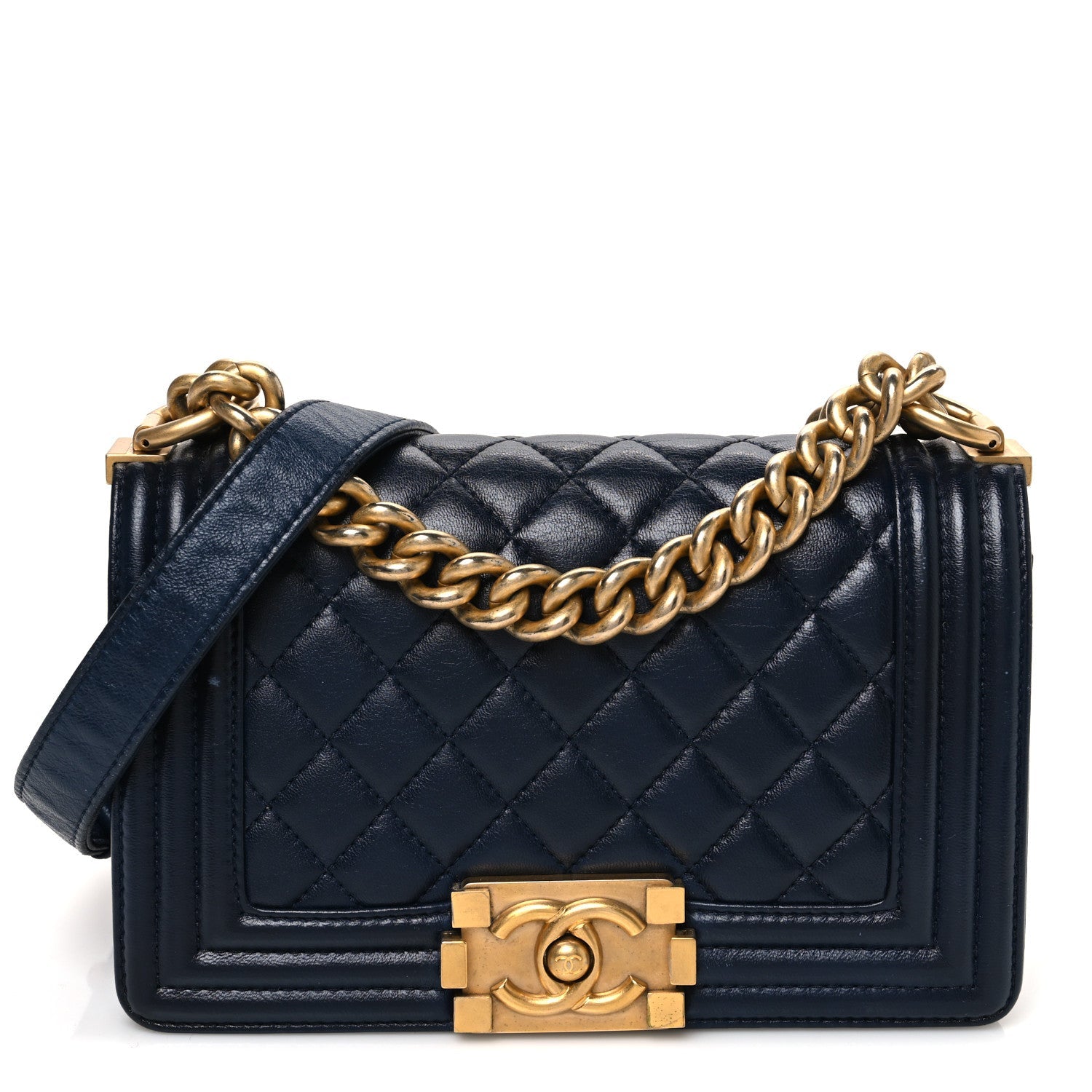Calfskin Quilted Small Boy Flap Navy