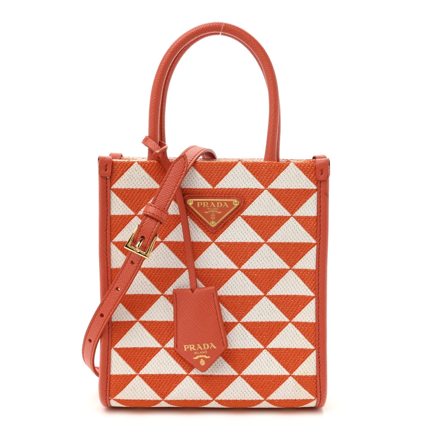 Jacquard Saffiano Triangolo Symbole Embroidered Micro Tote Arancio White