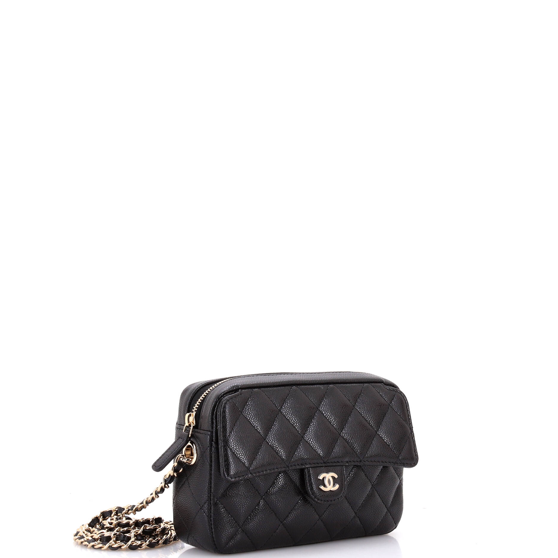 Classic Flap Phone Holder with Chain Quilted Caviar