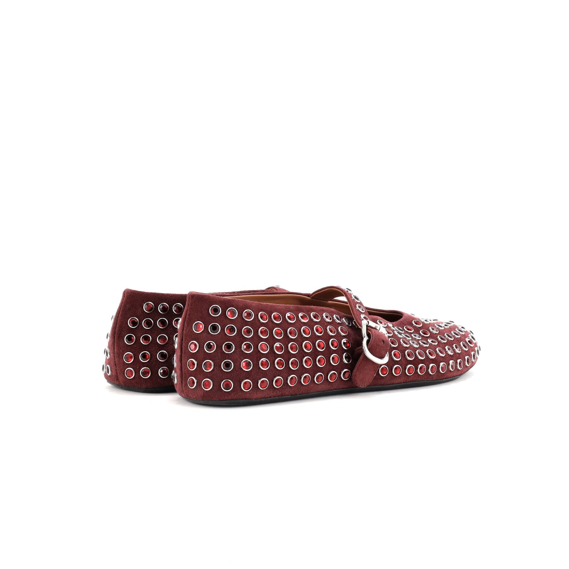 Women's Buckle Ballerina Flats Leather with Crystals
