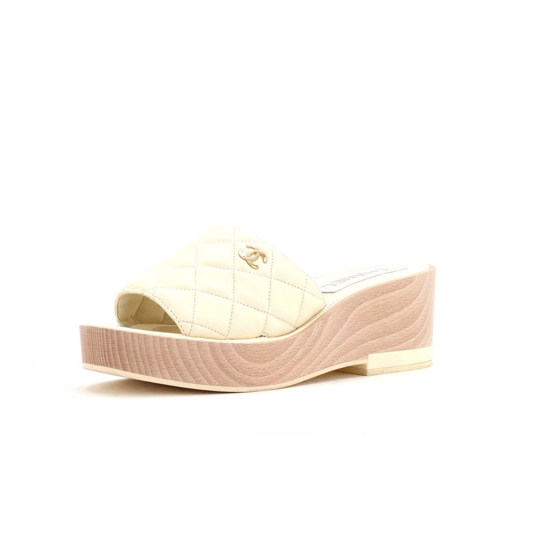 Women's Open Toe Platform Sandals Quilted Leather and Wood