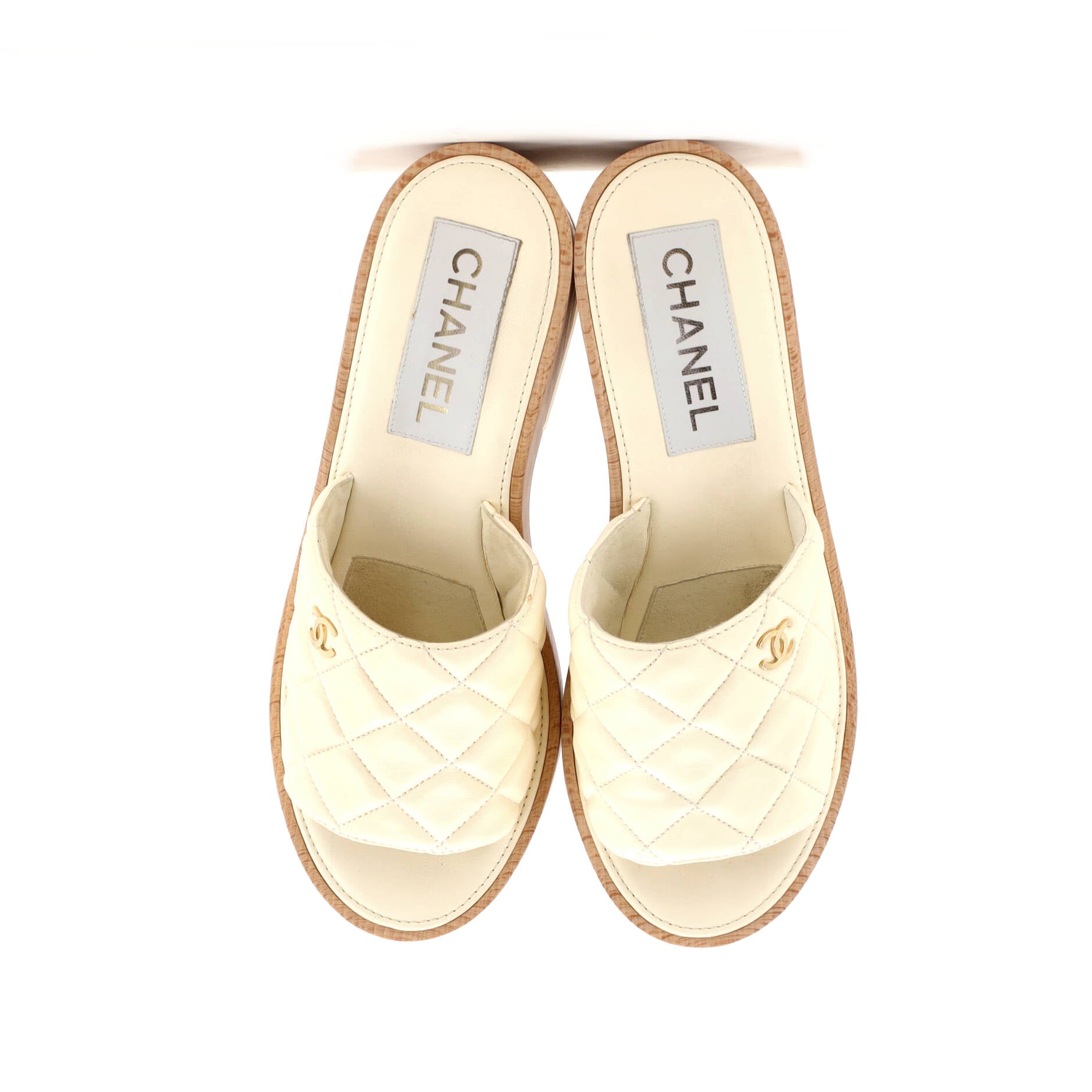 Women's Open Toe Platform Sandals Quilted Leather and Wood