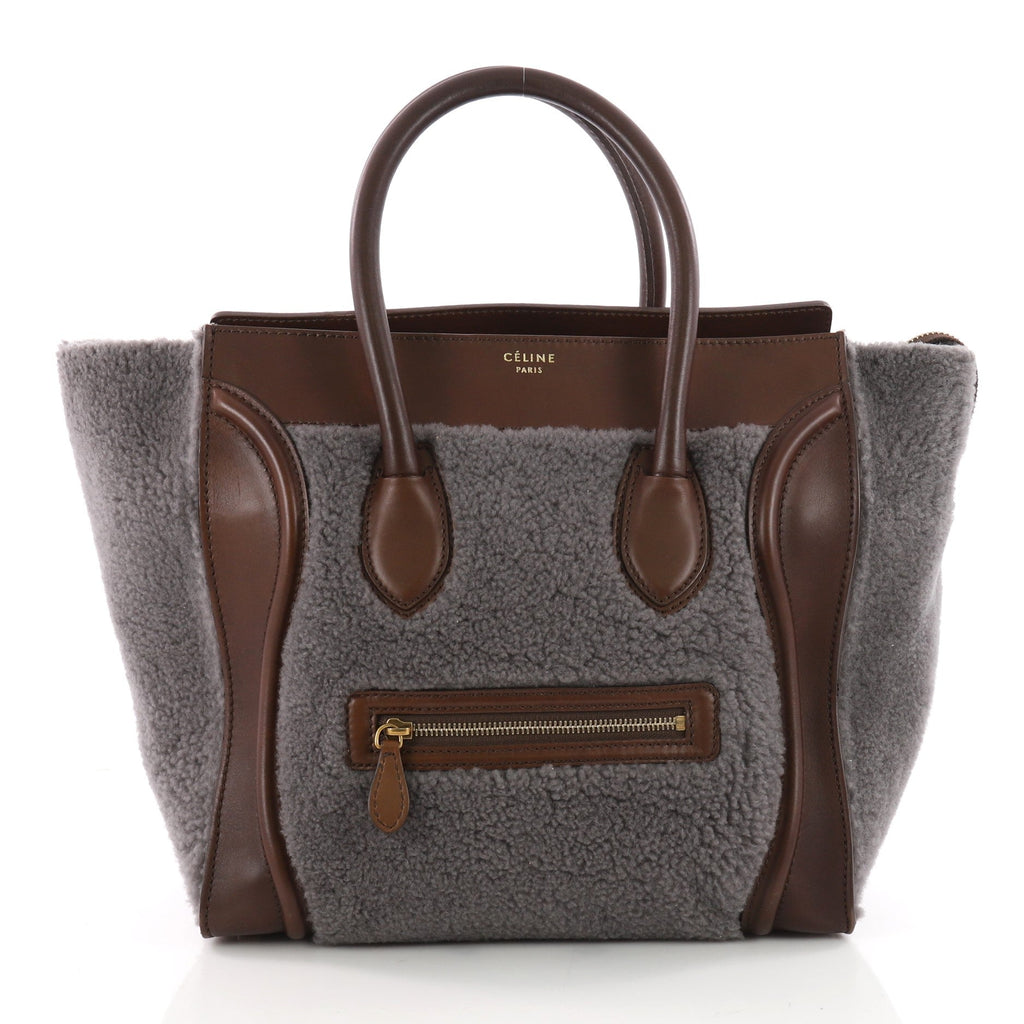 Bicolor Luggage Handbag Shearling Mini