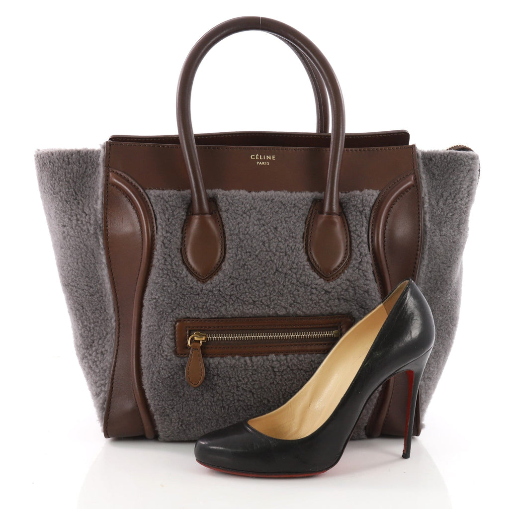 Bicolor Luggage Handbag Shearling Mini