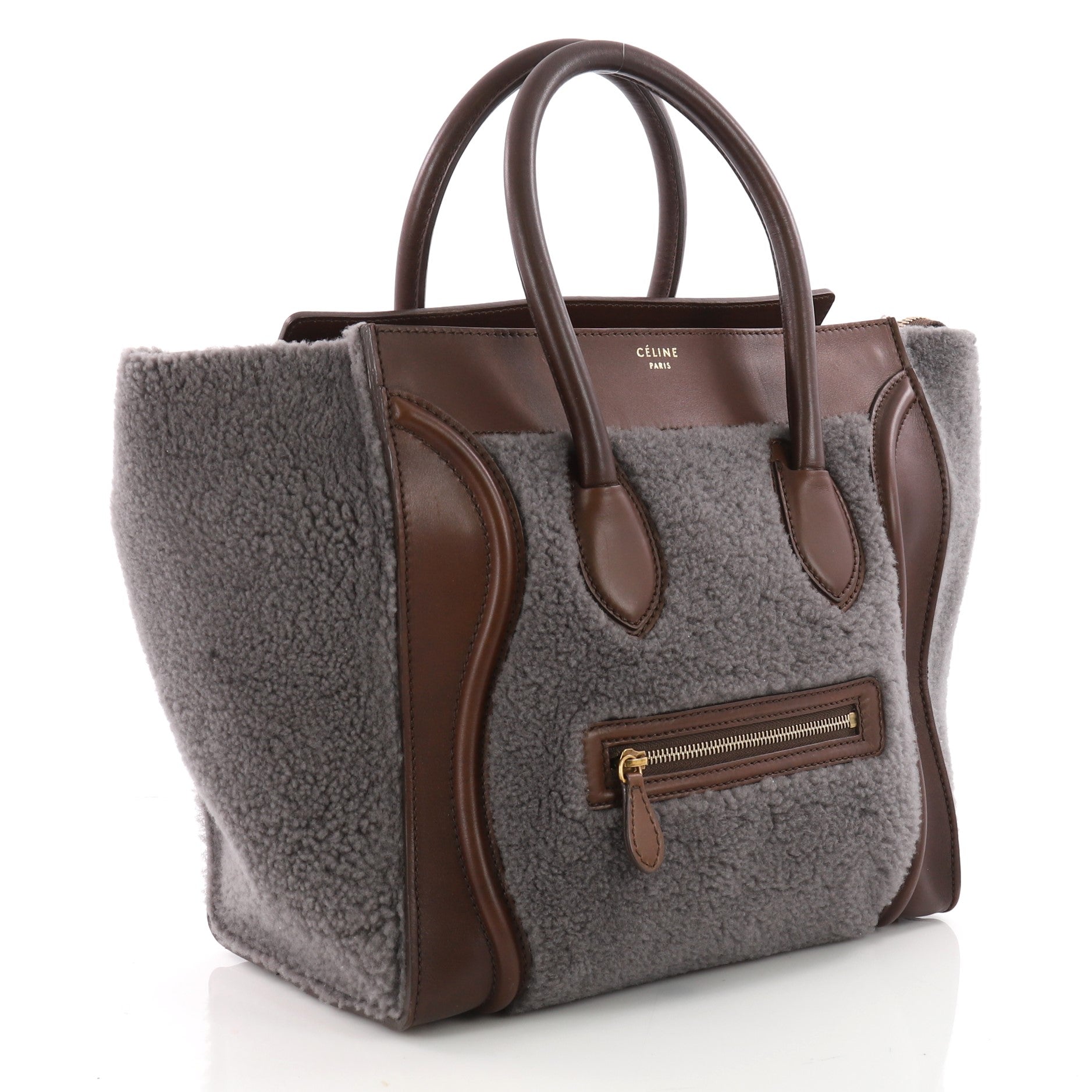 Bicolor Luggage Handbag Shearling Mini