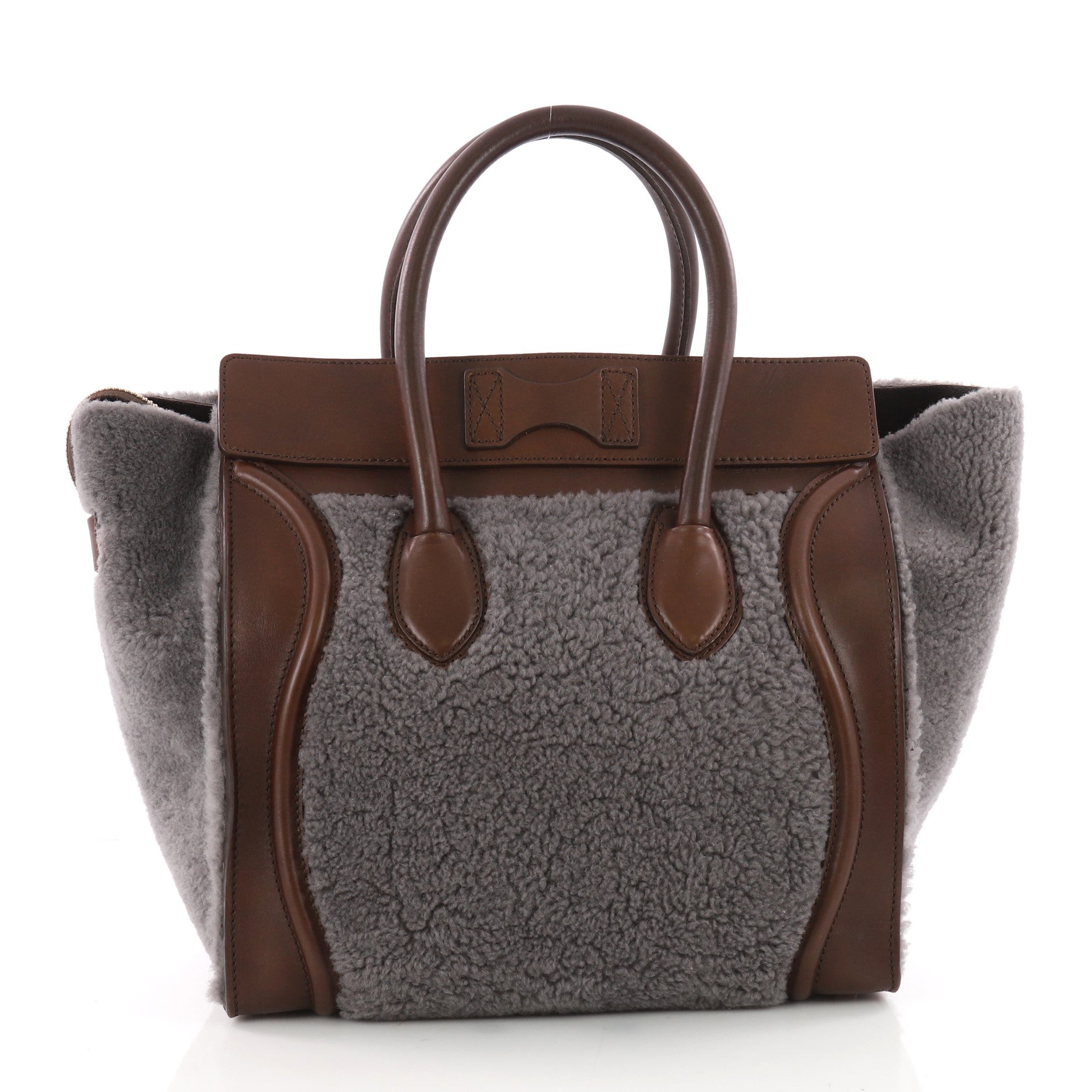 Bicolor Luggage Handbag Shearling Mini