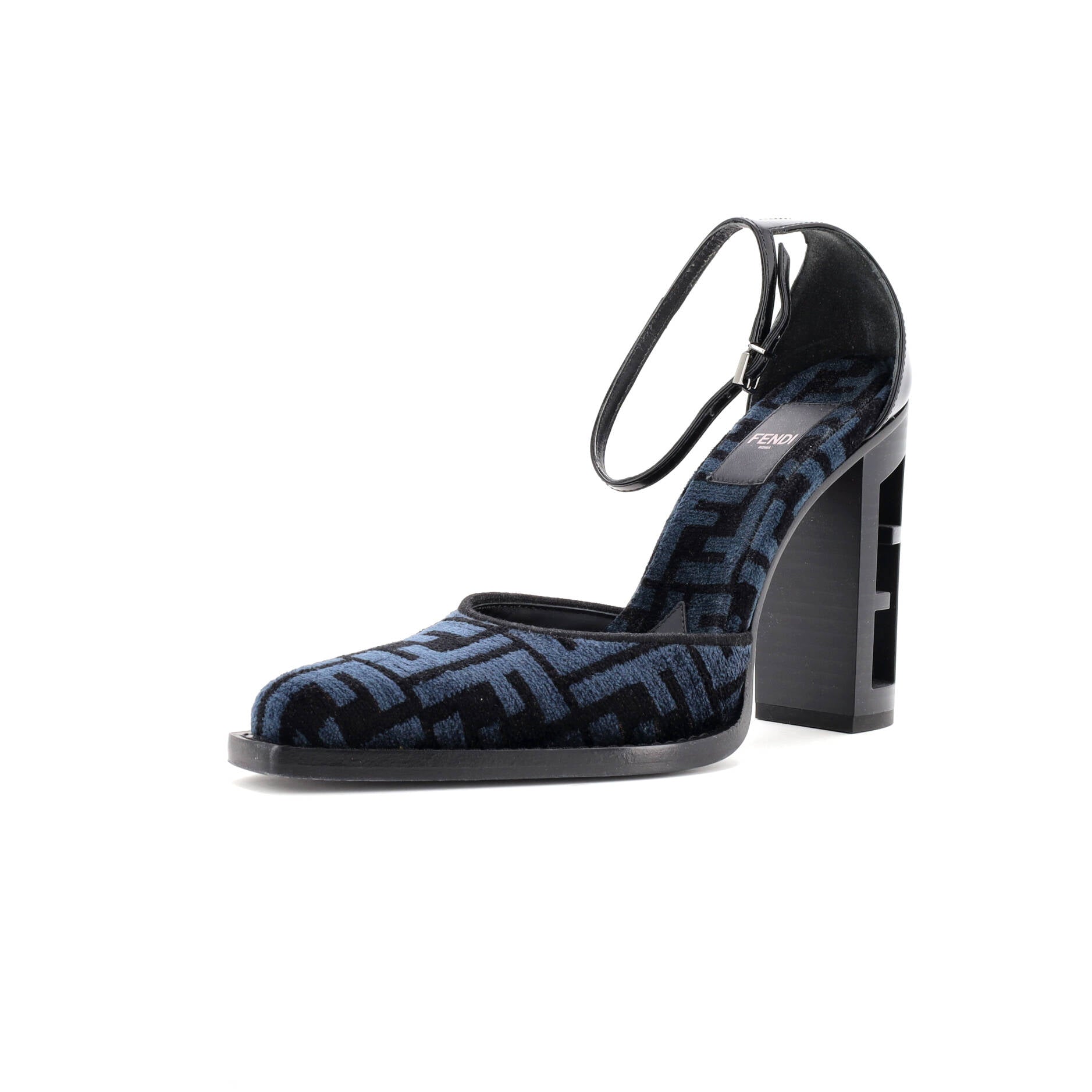 Women's FF Cut Ankle Strap Pumps Zucca Jacquard with Leather