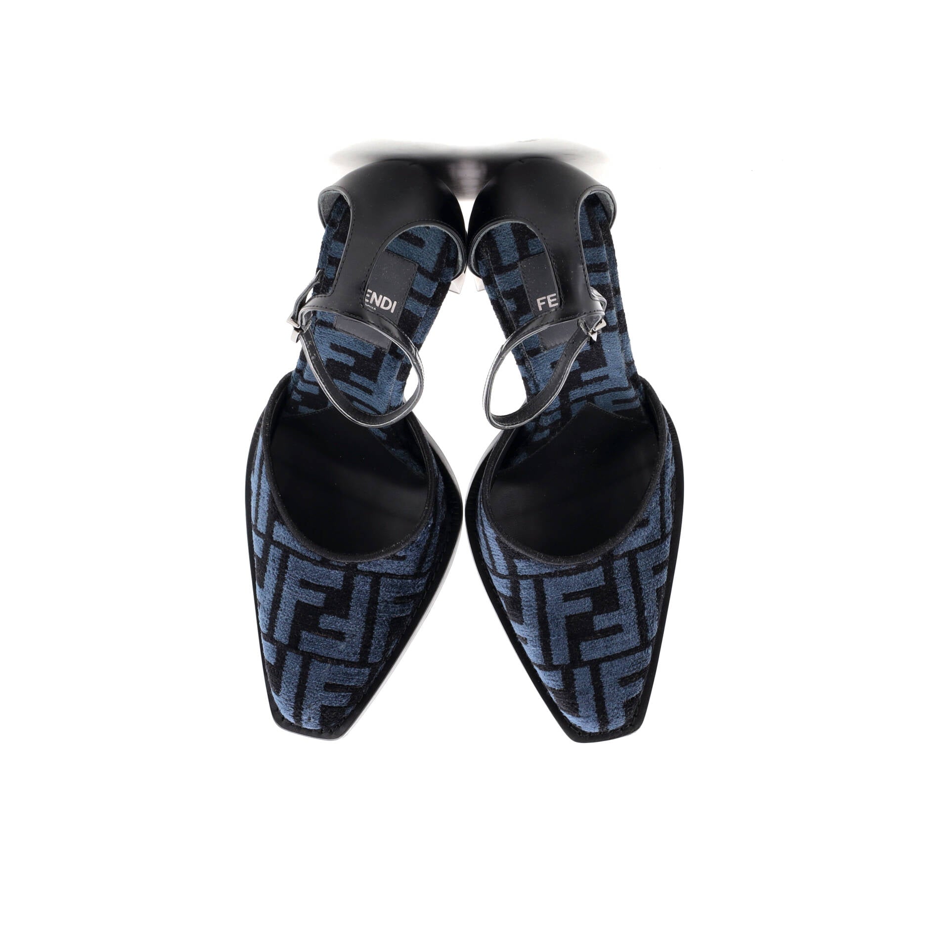 Women's FF Cut Ankle Strap Pumps Zucca Jacquard with Leather