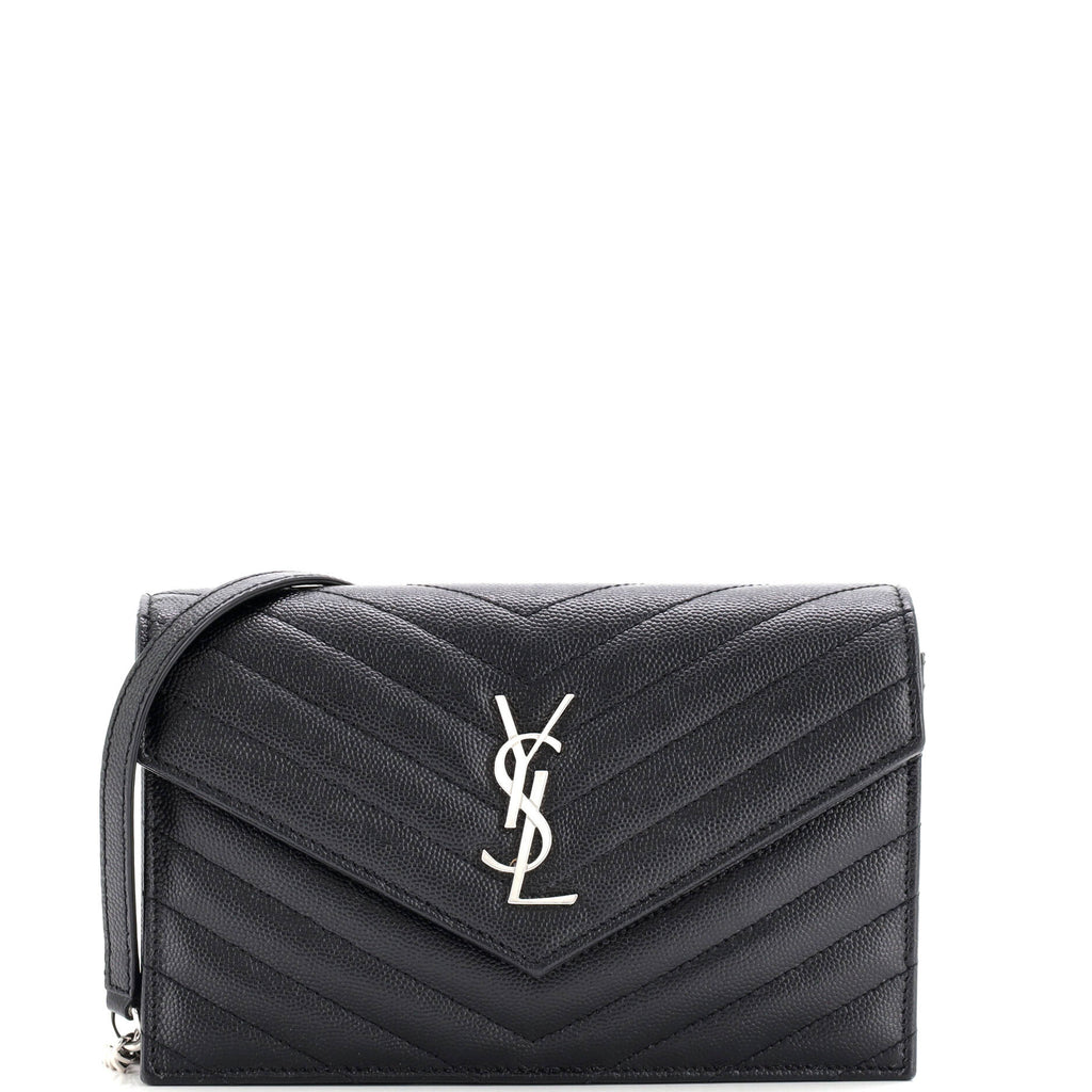 Classic Monogram Wallet on Chain Matelasse Chevron Leather Small