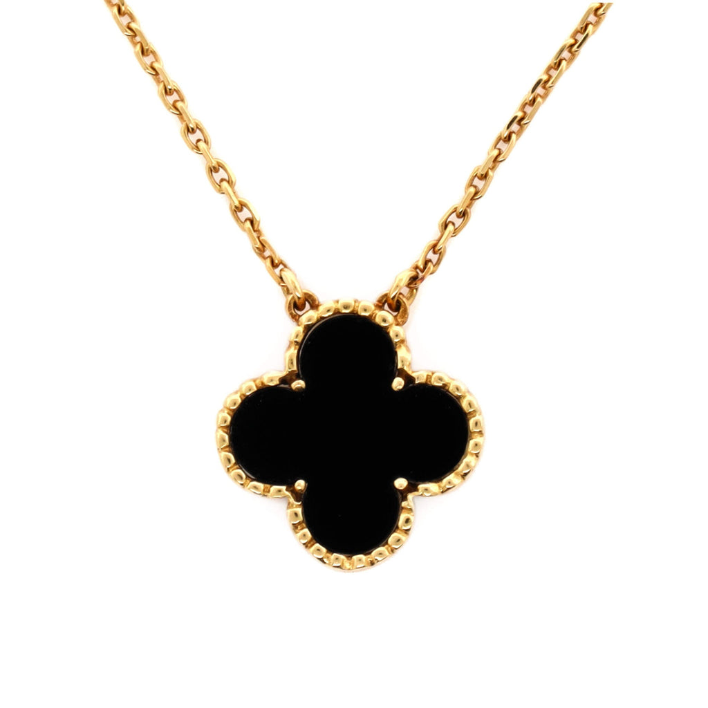 Vintage Alhambra Pendant Necklace 18K Yellow Gold and Onyx