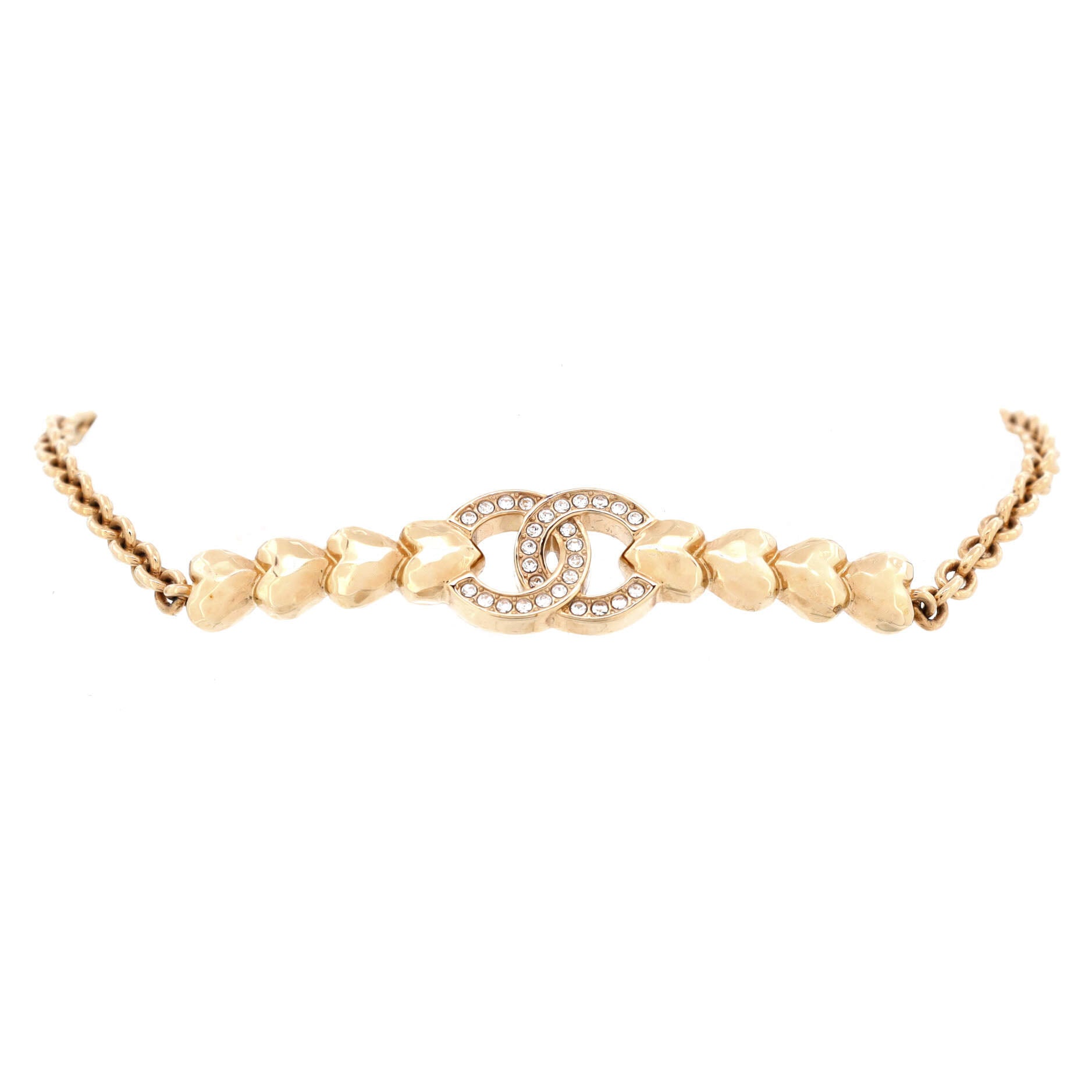 CC Multi Heart Chain Choker Necklace Metal with Crystals