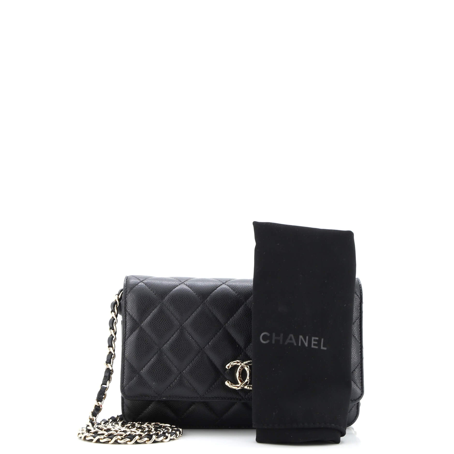 Textured CC Wallet on Chain Quilted Caviar