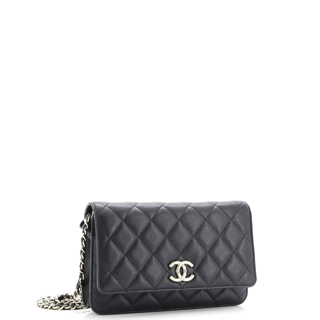 Textured CC Wallet on Chain Quilted Caviar