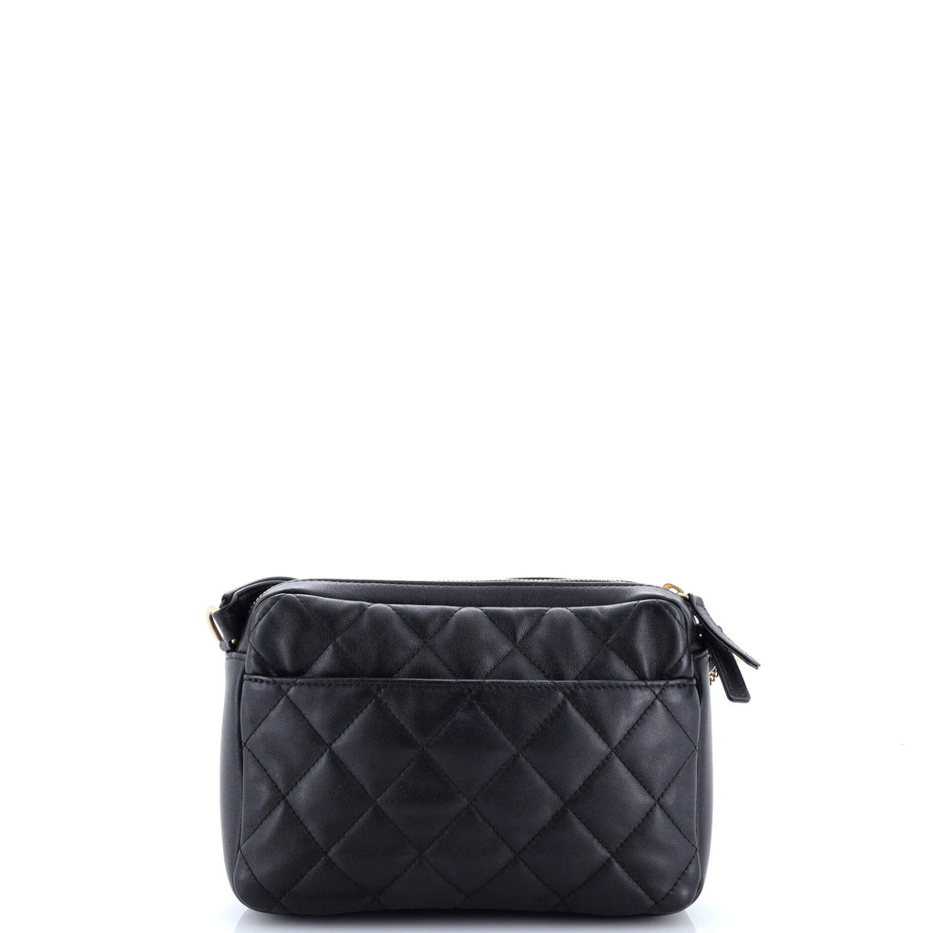 Logo Twin Pockets Chain Camera Case Quilted Calfskin Small