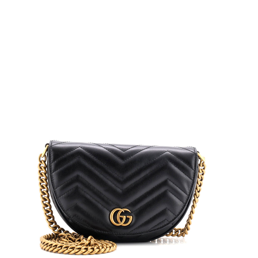 GG Marmont Half Moon Flap Crossbody Bag Matelasse Leather Mini
