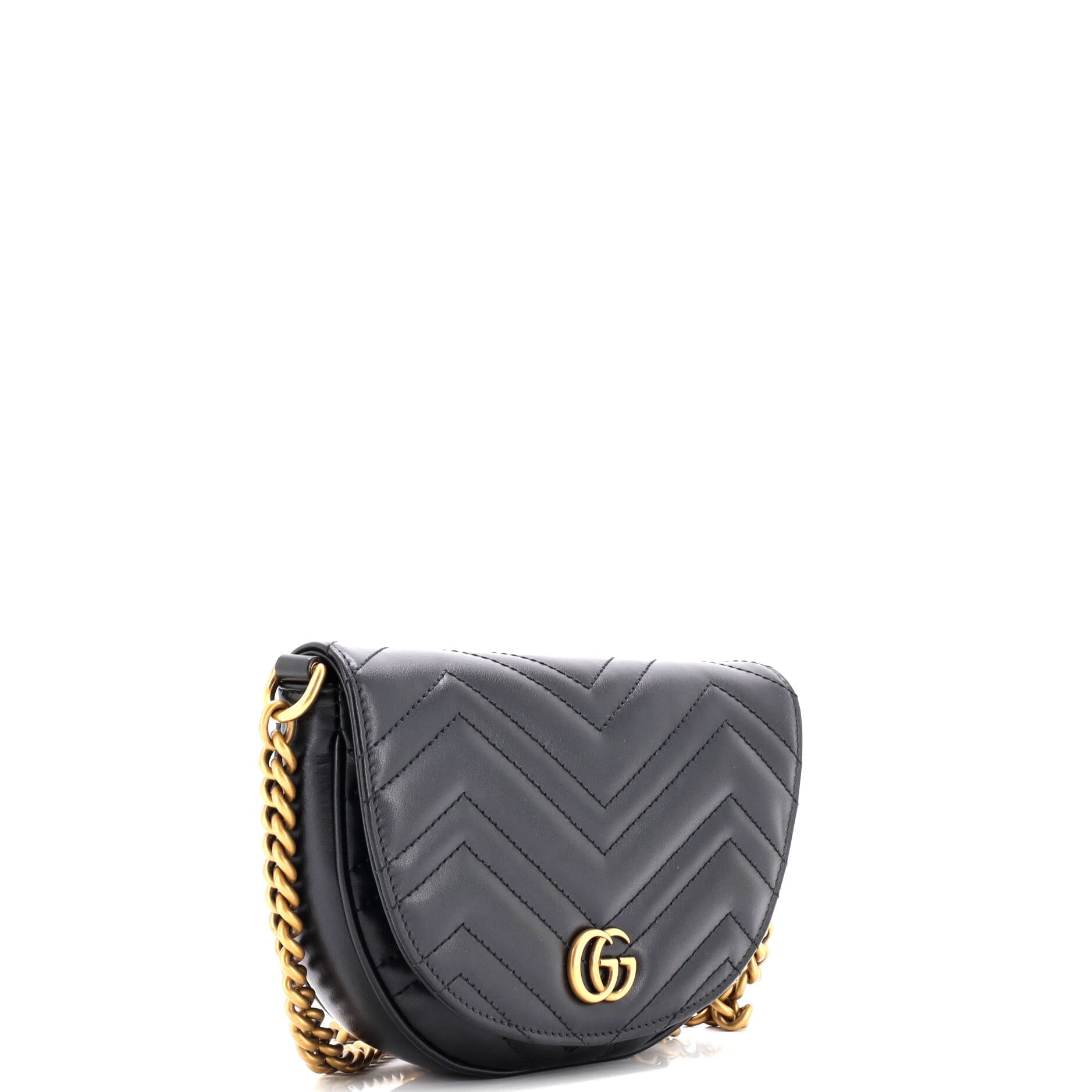 GG Marmont Half Moon Flap Crossbody Bag Matelasse Leather Mini