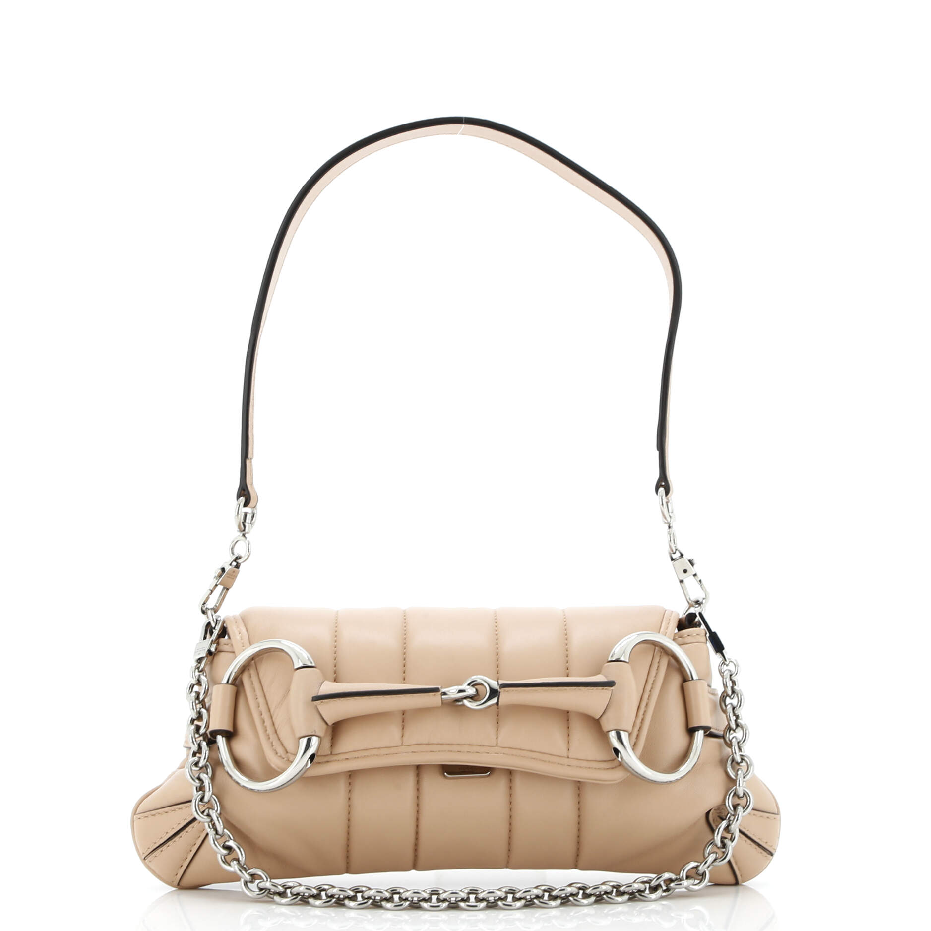 Horsebit Chain Shoulder Bag Vertical Quilted Leather Small