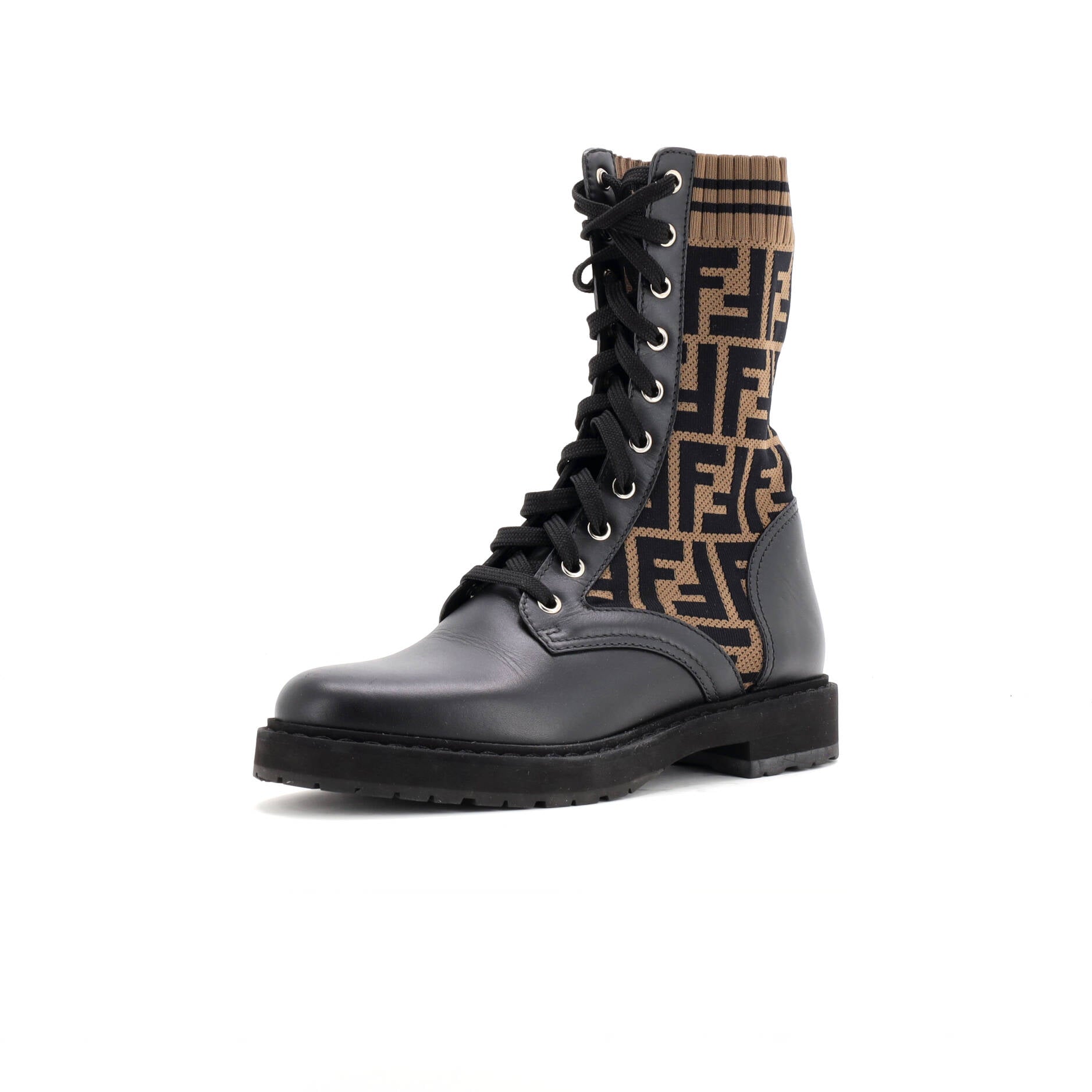 Women's Rockoko Combat Boots Leather and Zucca Knit Stretch Fabric
