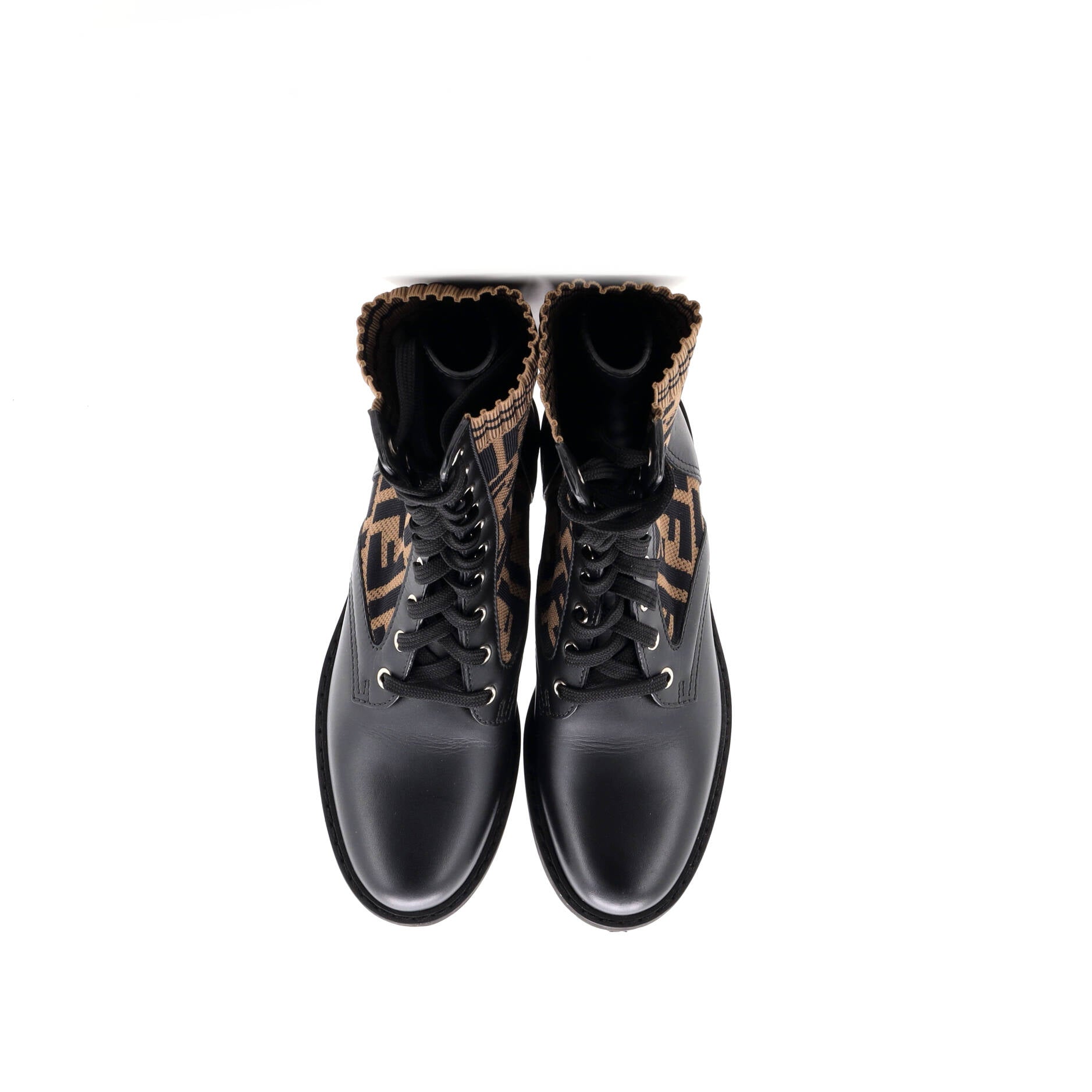 Women's Rockoko Combat Boots Leather and Zucca Knit Stretch Fabric