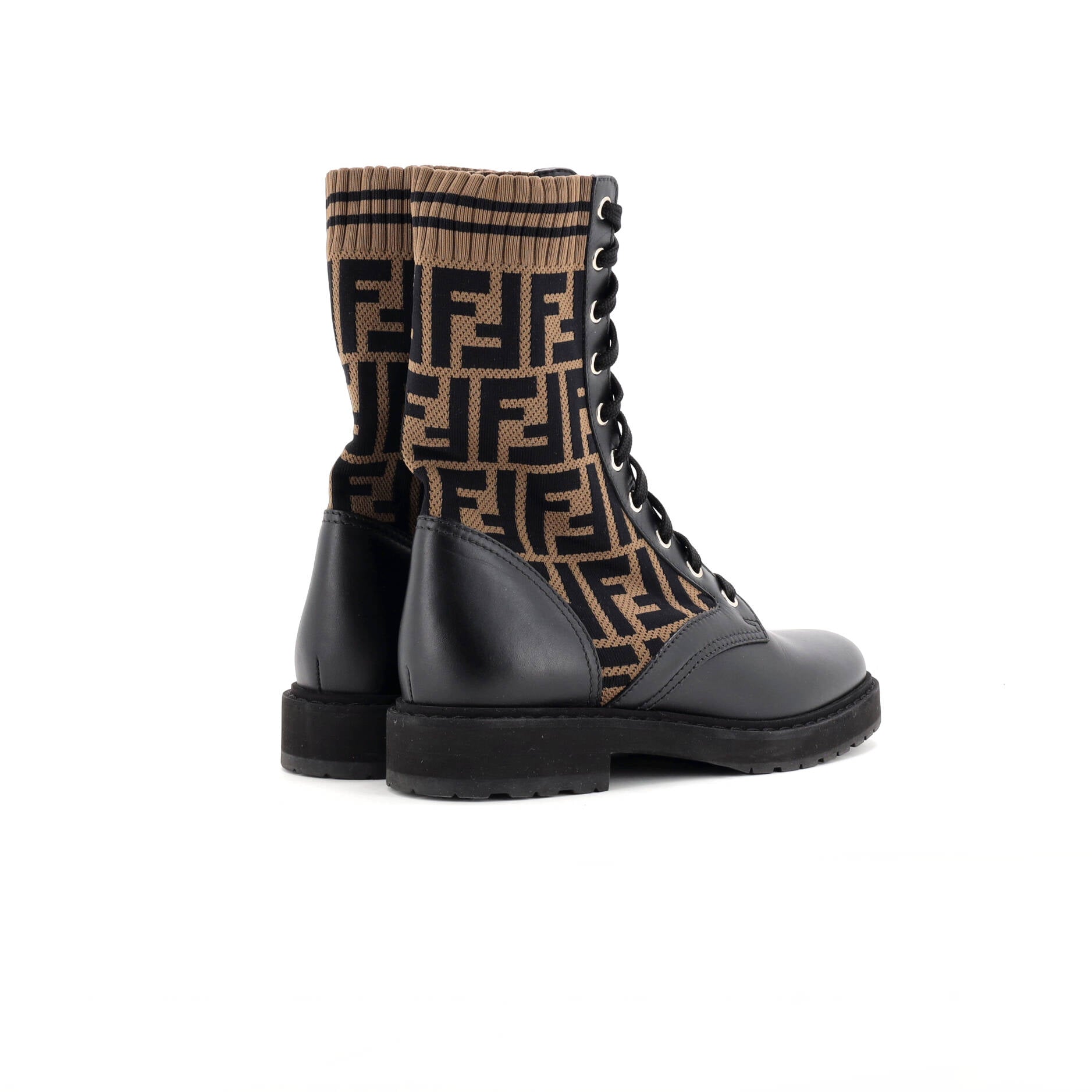 Women's Rockoko Combat Boots Leather and Zucca Knit Stretch Fabric