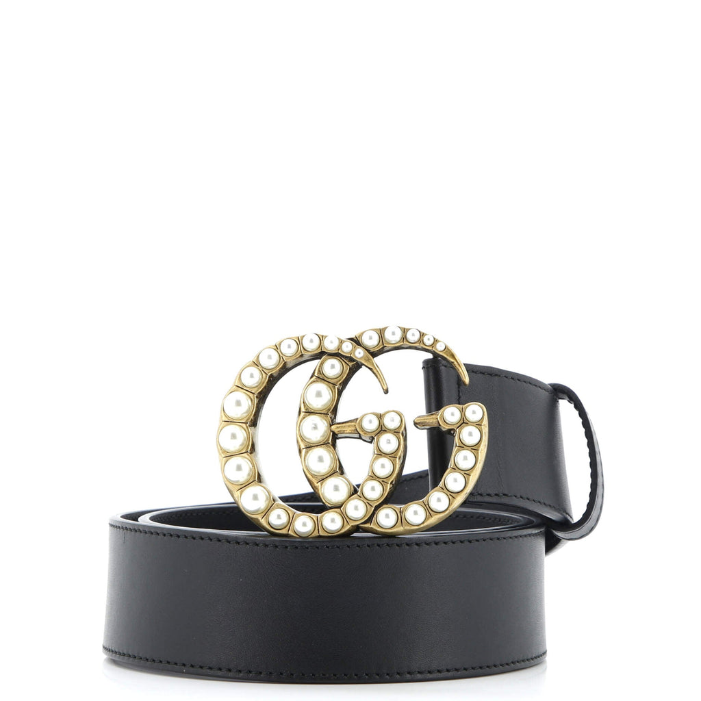 Pearly GG Marmont Belt Leather Wide