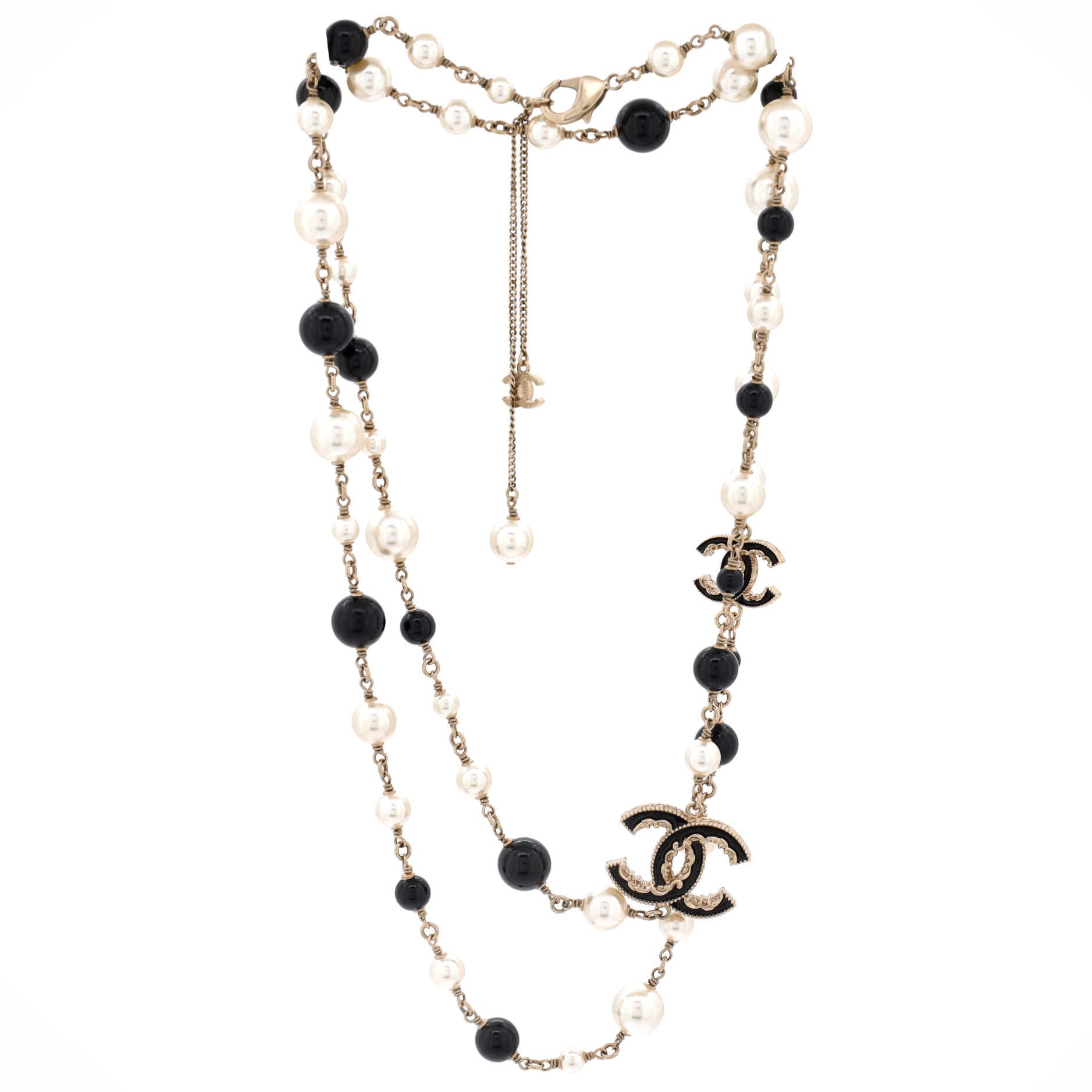 CC Station Long Necklace Metal with Faux Pearls, Beads and Enamel