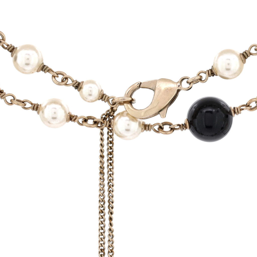 CC Station Long Necklace Metal with Faux Pearls, Beads and Enamel