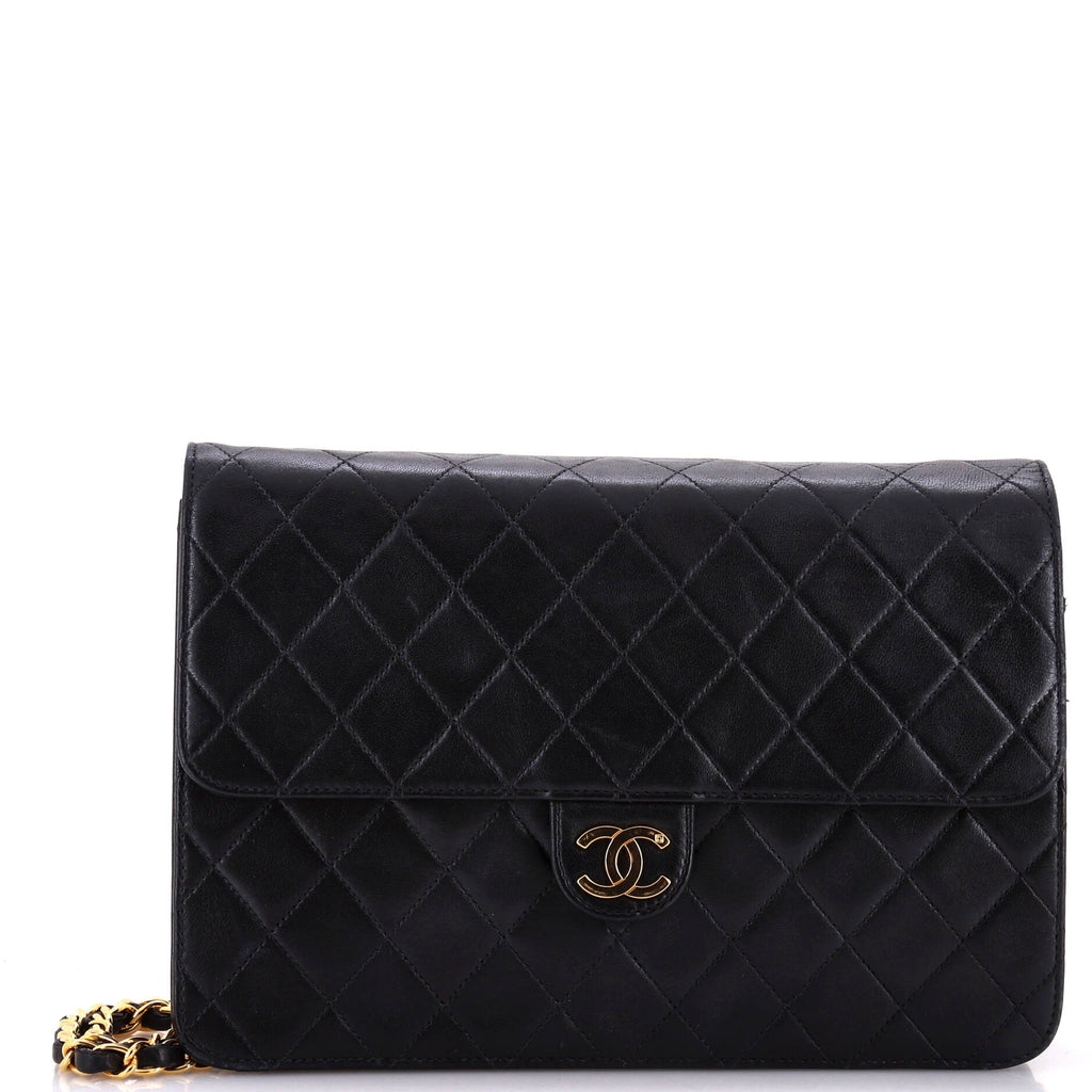 Vintage Clutch with Chain Quilted Leather Medium