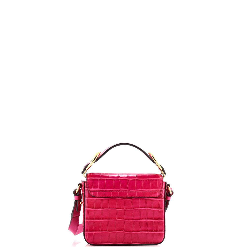 C Double Carry Bag Crocodile Embossed Leather Mini
