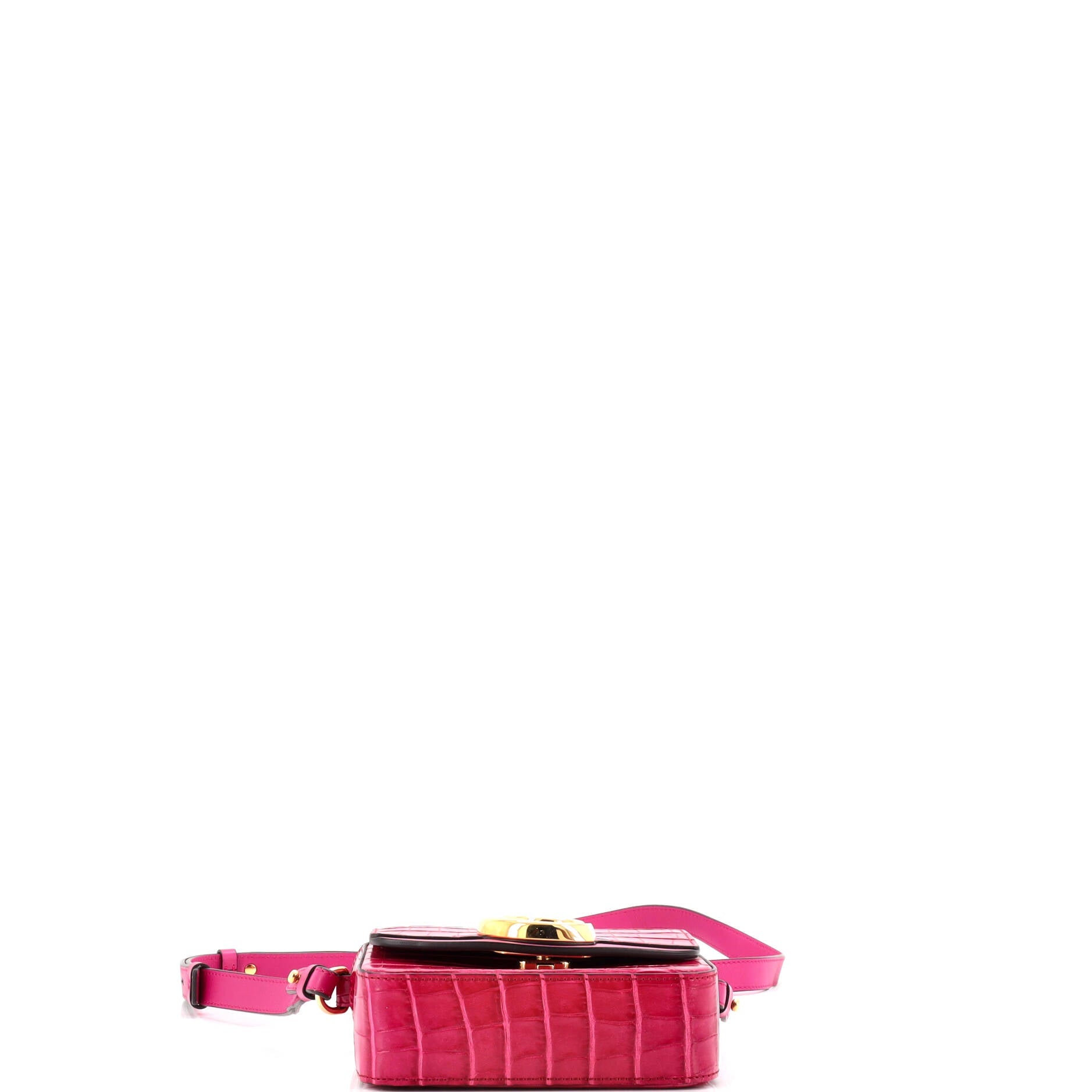 C Double Carry Bag Crocodile Embossed Leather Mini