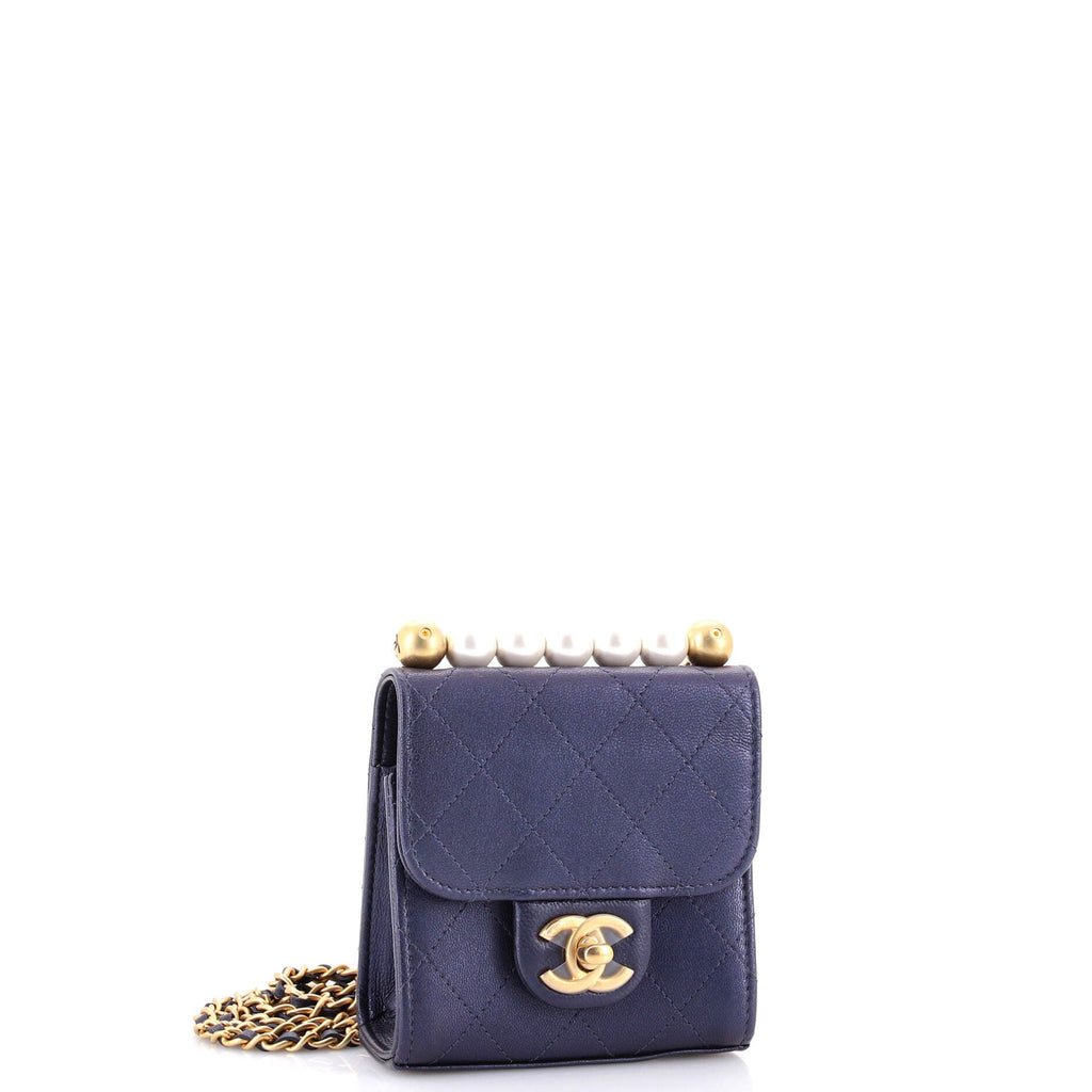 Chic Pearls Flap Clutch with Chain Quilted Goatskin Mini